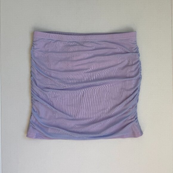 Lilac Ruched Mini Skirt – Wdirara Lavender Bodycon Stretch Skirt - Picture 2 of 2